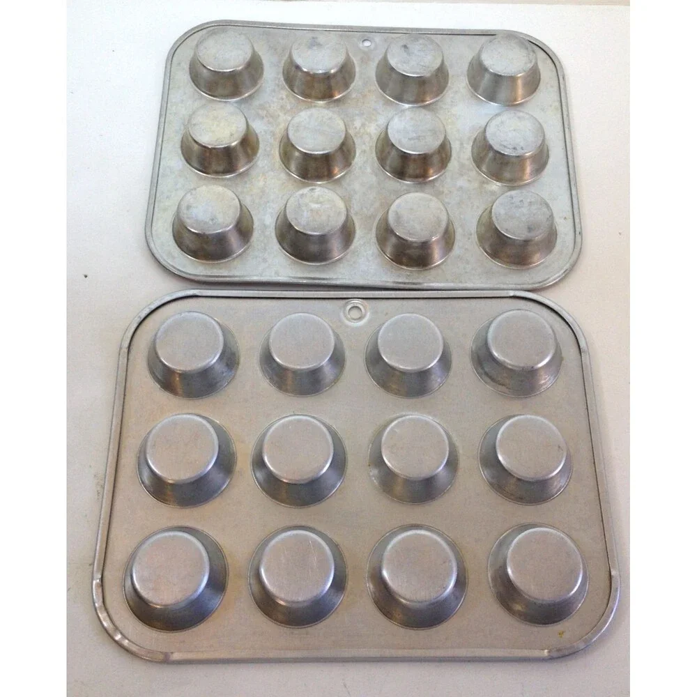 Vintage Chilton Ware Mini Muffin Pans Aluminum Cupcake 12 Holes 2